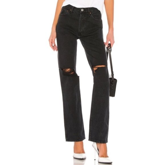 RE/DONE Originals High Rise Loose Washed Black With Rips 30 - Picture 2 of 9